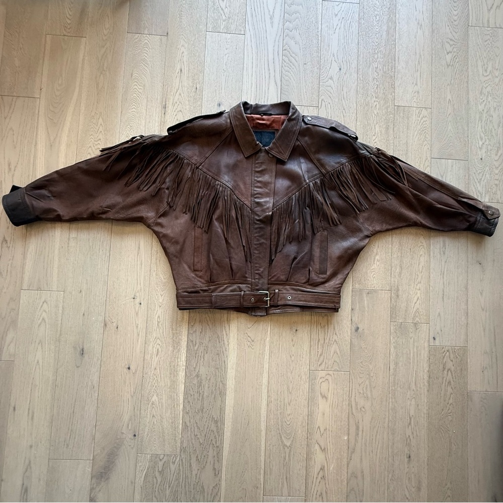 Vintage Brown Leather Fringe Jacket Size Medium